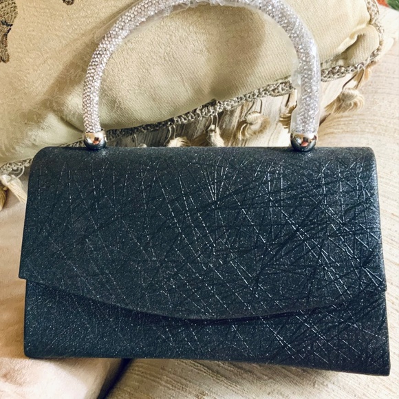 Evening Bag BLACK  🩷SPARKLING CRYSTAL JEWELED HANDLE NWOT HANDBAG ⭐️RETRO VIBE - Picture 11 of 12